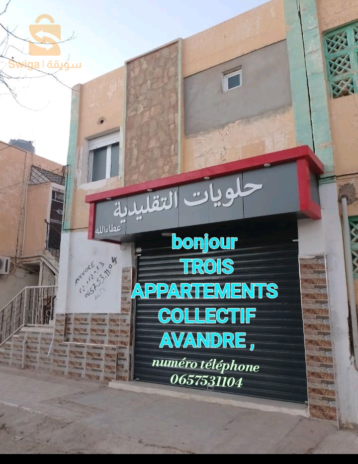 bonjour trois appartements collectif à vendre F2.F2. F3 au niveau de tadjmout W LAGHOUAT électricité eau.gaz.dispnible