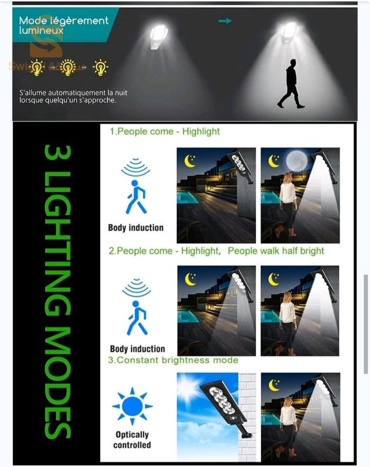 Lampadaire solaire étanche IP67 avec télécommande – مصباح خارجي