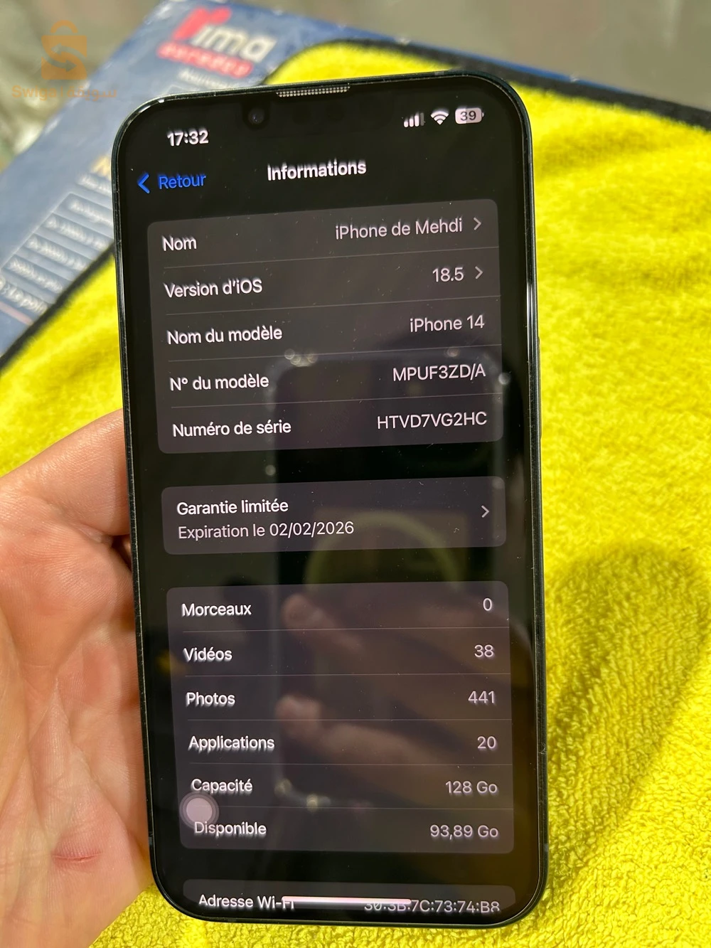 iphone 14 batterie 100%, 128go
