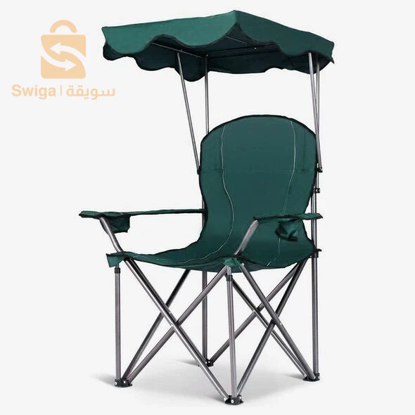 كرسي الاسترخاء قابل للطي بتصميم متين بحاملة أكواب و مظلة لخرجات التنزه و التخييم Chaise Longue Pliable Avec Porte Goblet Et Ombrelle