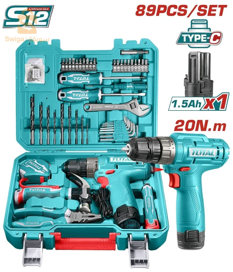 Kit caisse a outils et visseuse 12V 89 Piéces TOTAL 🔥✅