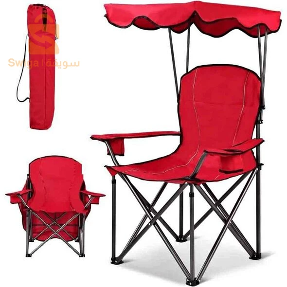 كرسي الاسترخاء قابل للطي بتصميم متين بحاملة أكواب و مظلة لخرجات التنزه و التخييم Chaise Longue Pliable Avec Porte Goblet Et Ombrelle