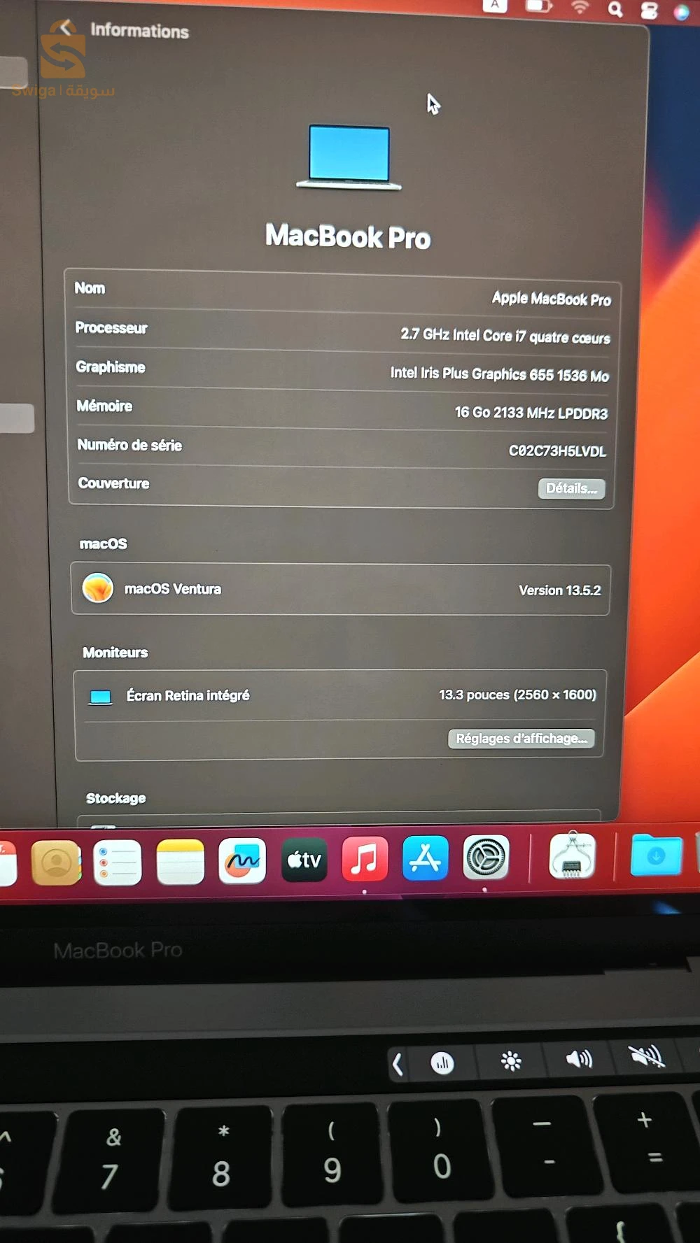 Apple MacBook Pro (2020) 13.5 i5-12eme