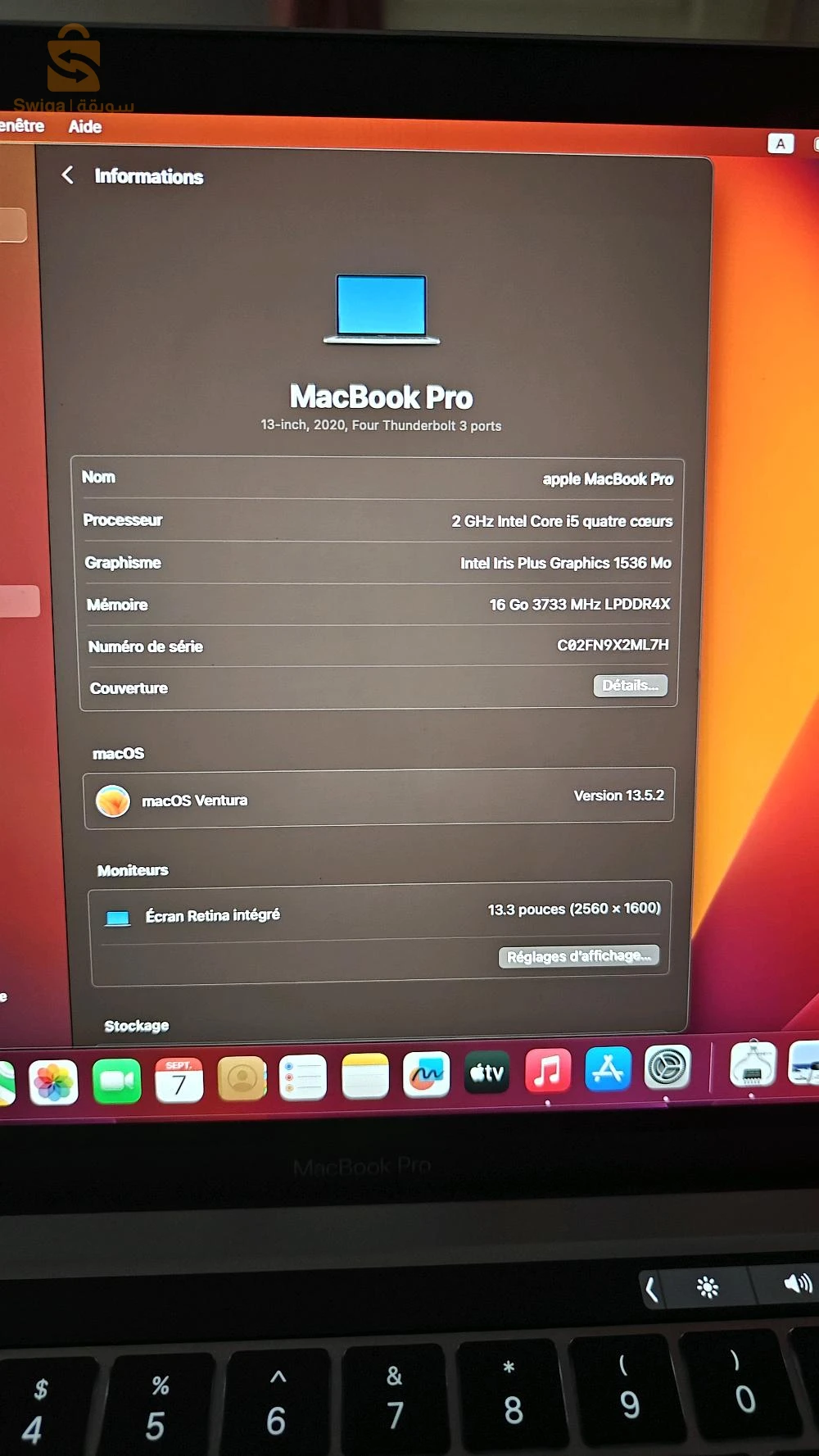 Apple MacBook Pro (2020) 13.5 i5-12eme