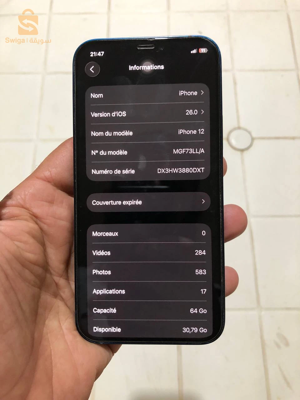 iPhone 12 batterie 86% stockage 64