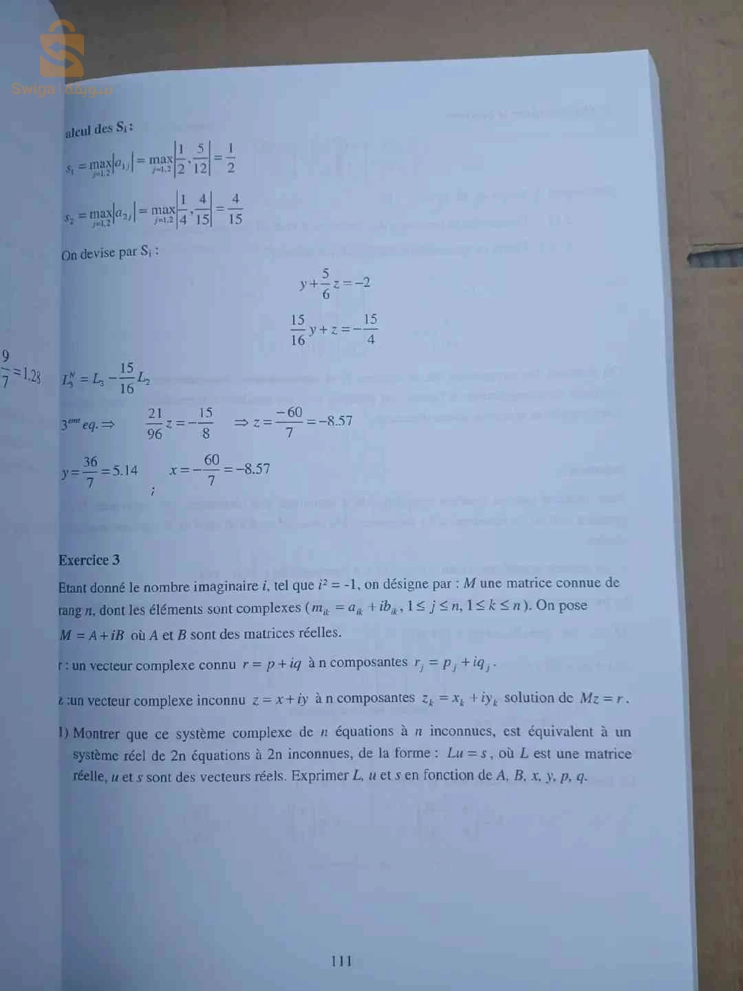Livre Calcul numérique partie : partie II -exercices et problèmes corrigés d'analyse numérique-