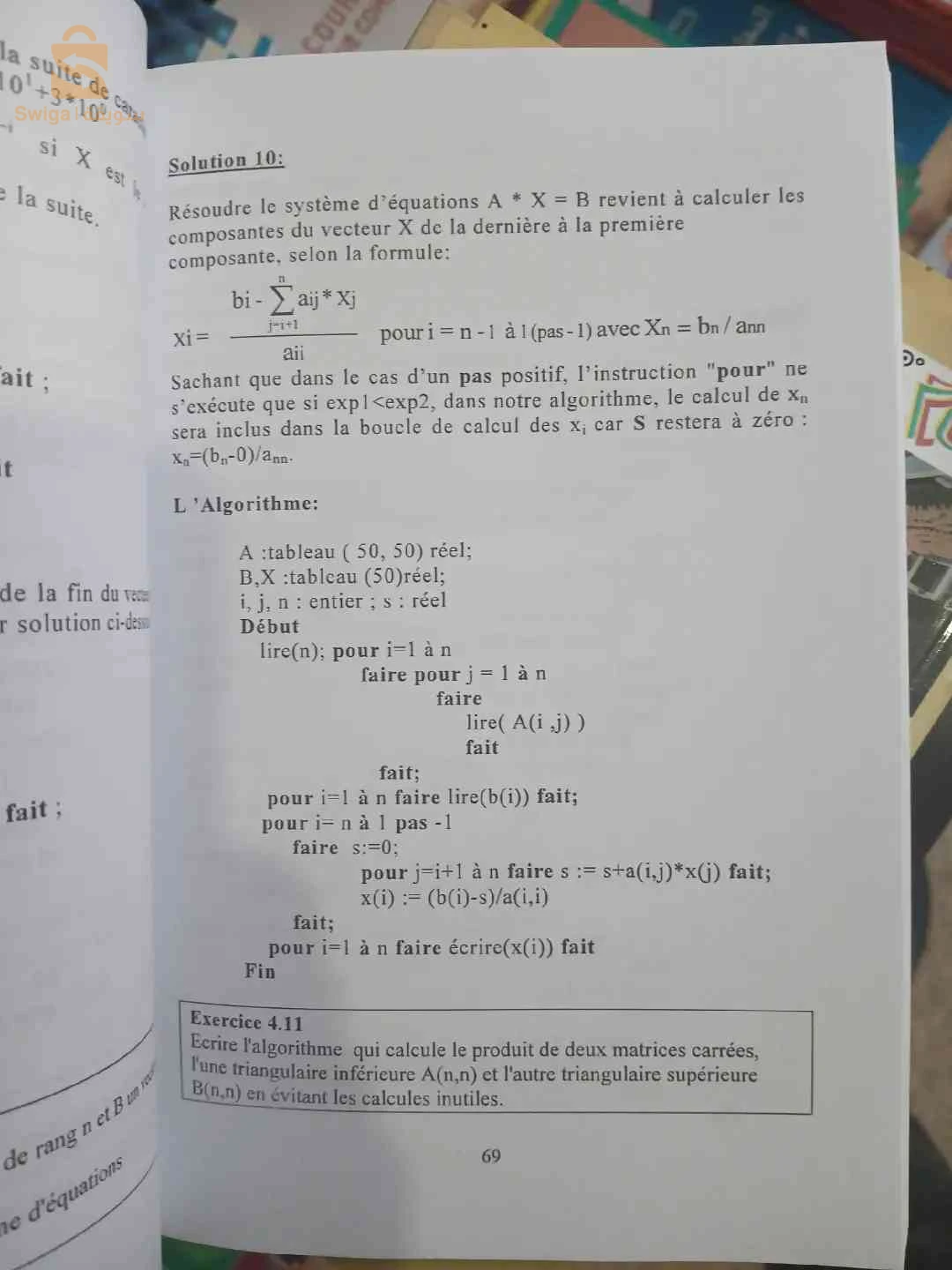 Livre Algorithmique cours et exercices corrigés