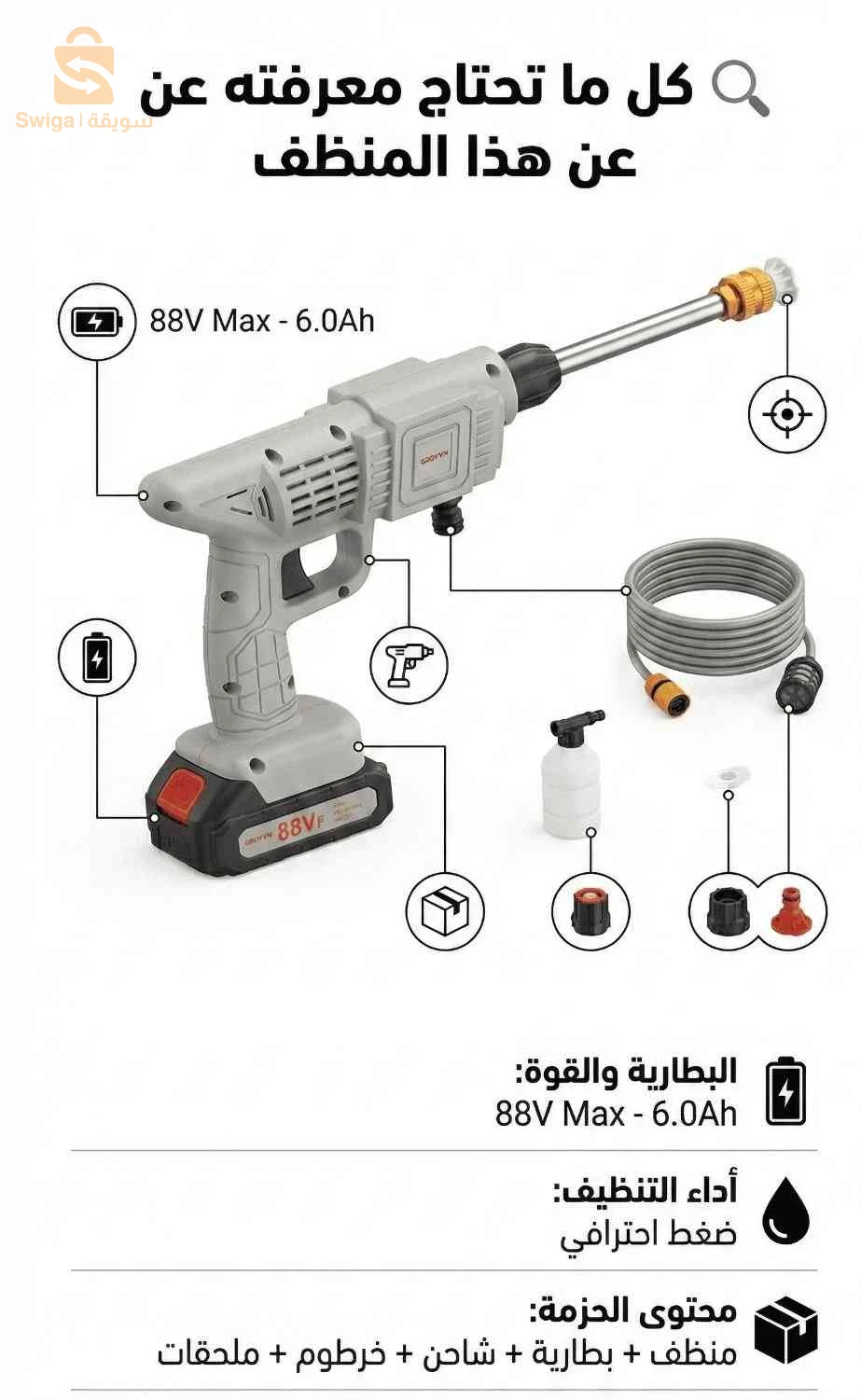 NETOYEUR HAUTE PRESSION 88V 6AH كراون