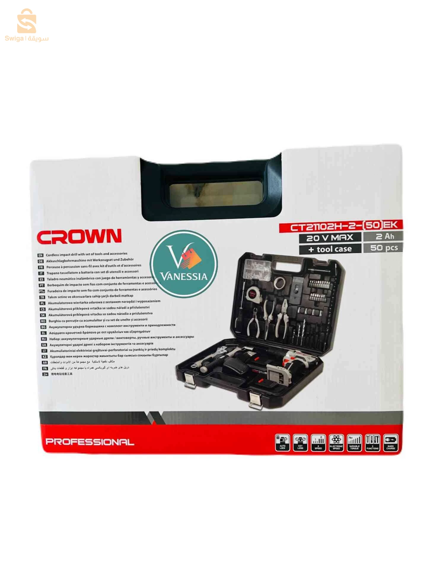 Visseuse perceuce à percussion 20v-2a ct21102h-(50) crown avec des outils 50pcs