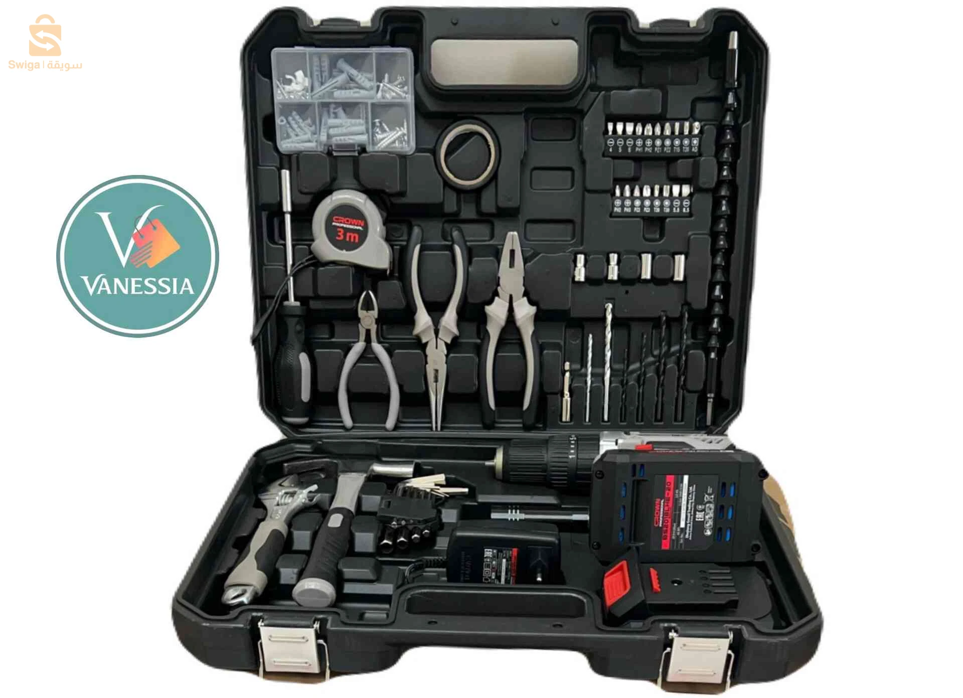 Visseuse perceuce à percussion 20v-2a ct21102h-(50) crown avec des outils 50pcs