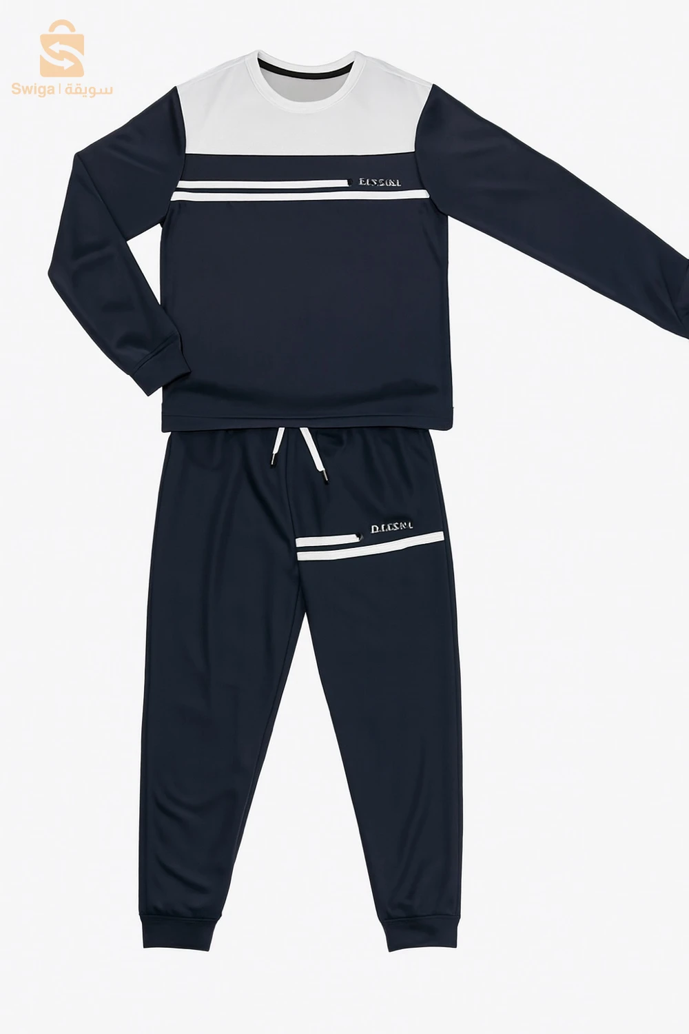 LIMITLESS – طقم رجالي رياضي أزرق/أبيض بتصميم D.LEISUR