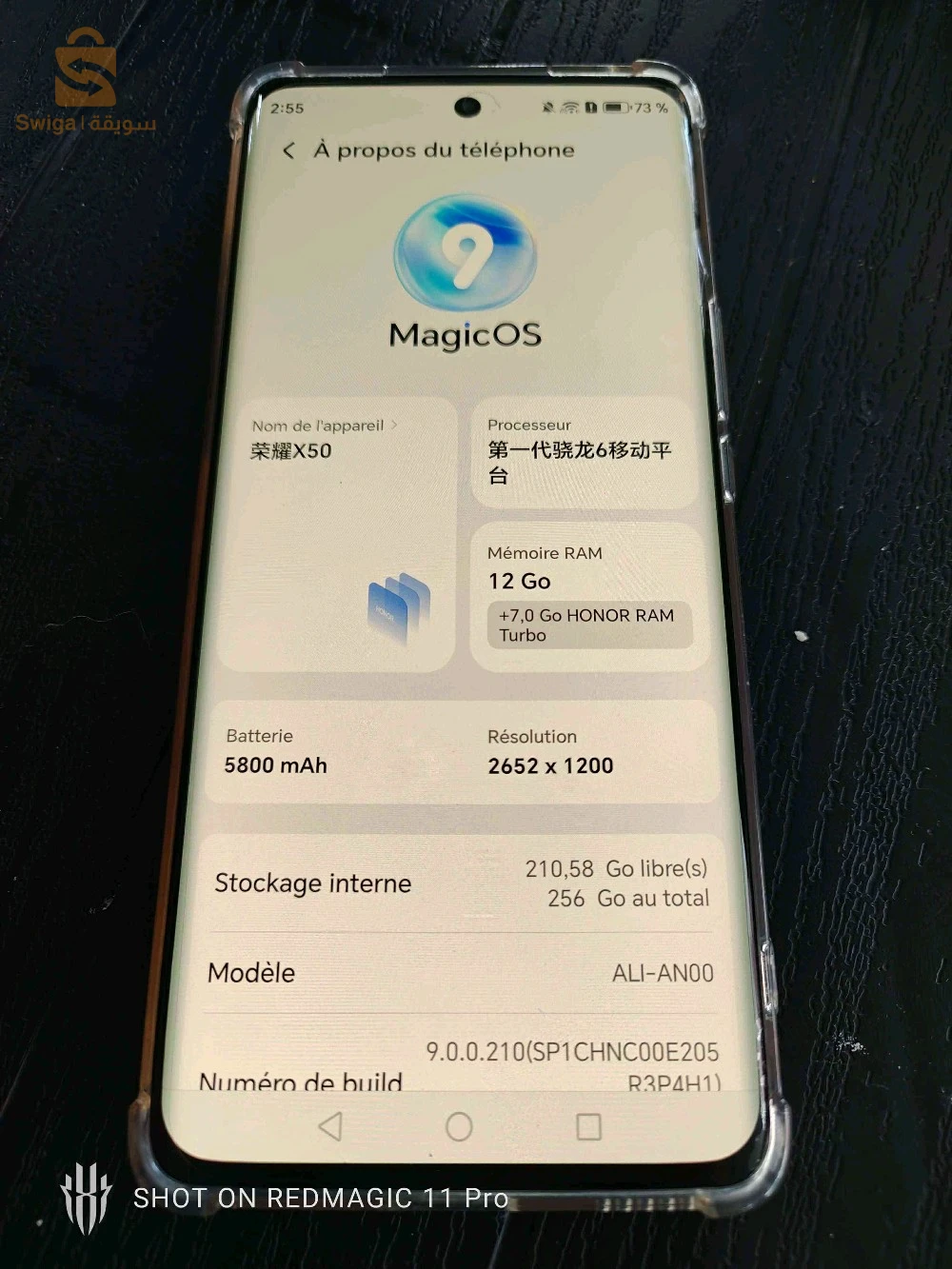 honor x50/ 
ram12/256/
avec chargeur 
5g