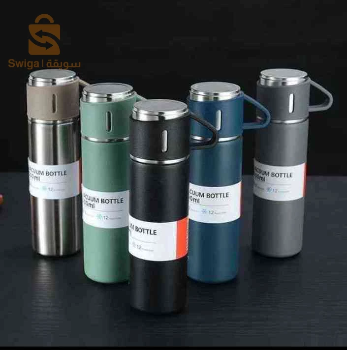 Ensemble de Tasses 
& Thermos Double Couche 
En Acier Inoxydable 500 mL
 طقم كوب وحافظة حرارية