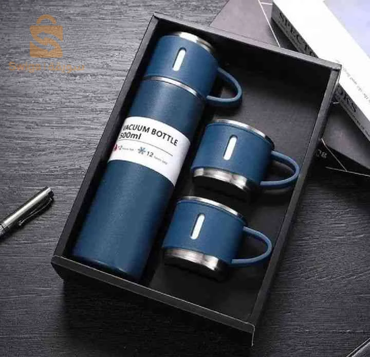 Ensemble de Tasses 
& Thermos Double Couche 
En Acier Inoxydable 500 mL
 طقم كوب وحافظة حرارية
