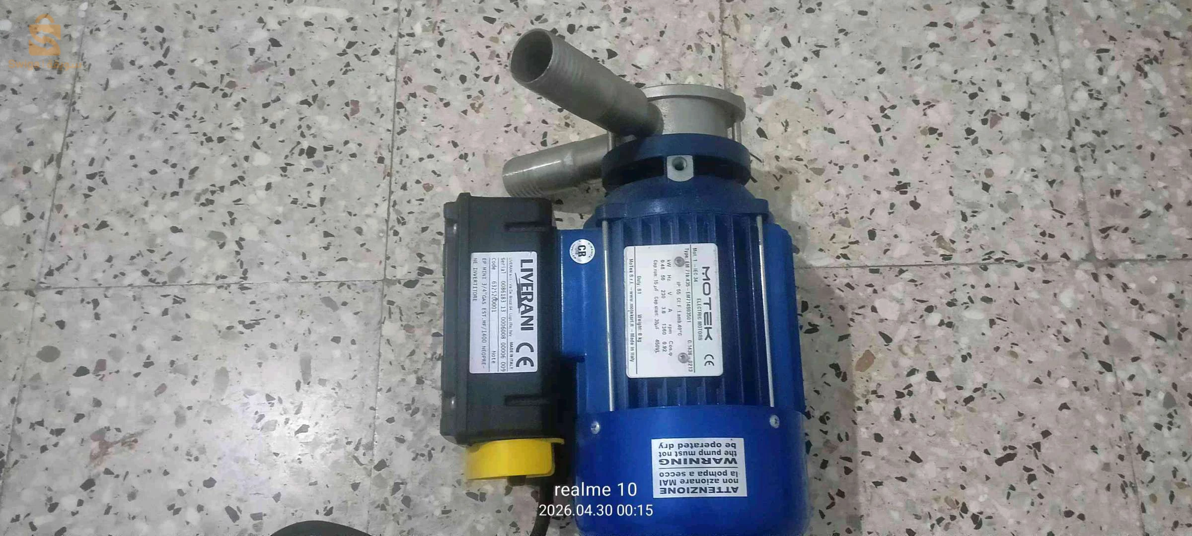 مضخة Liverani EP Mini 3/4" إيطالية جديدة تماماًمع موتور Motek 0.48 kW 230V أحادي الطورمضخة دوار مرن (Flexible Impeller)مناسبة للنبيذ، الزيت، العسل، العصائر، السوائل اللزجةSelf-priming + Reversible (عكس الاتجاه)Made in Italy