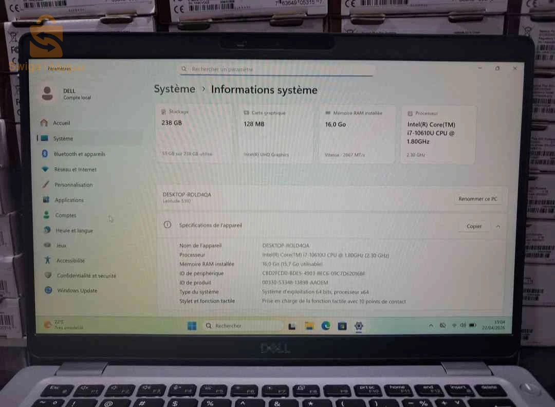 Laptope Dell latitude 5310 tactile i7 10EME generation 16GB 256GB