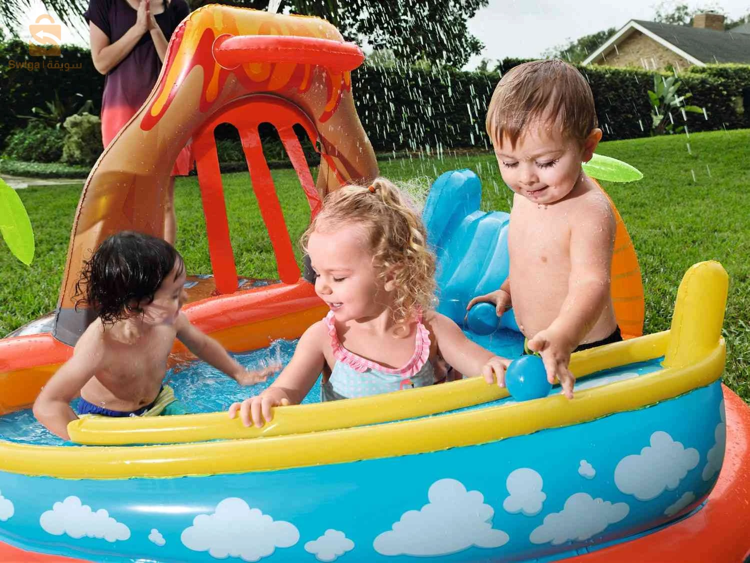 Air de Jeux Gonflable Bestway 53069 Lava Lagoon Toboggan Amovible et Fontaine à Eau - مركز الألعاب المائي المتكامل للأطفال