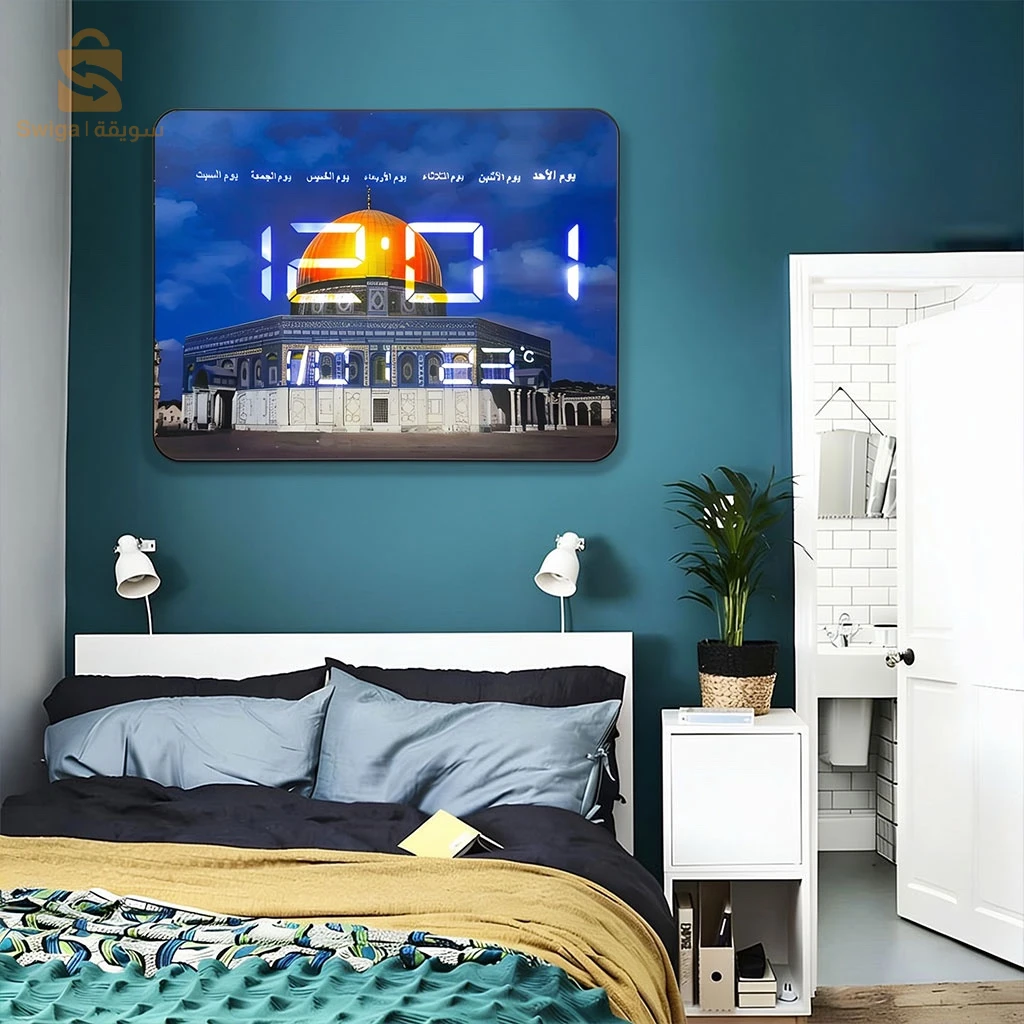 Horloge Murale LED Numérique Grand Format Affichage Multifonction Calendrier et Température - ساعة الحائط الرقمية مع مستشعر تعتيم تلقائي