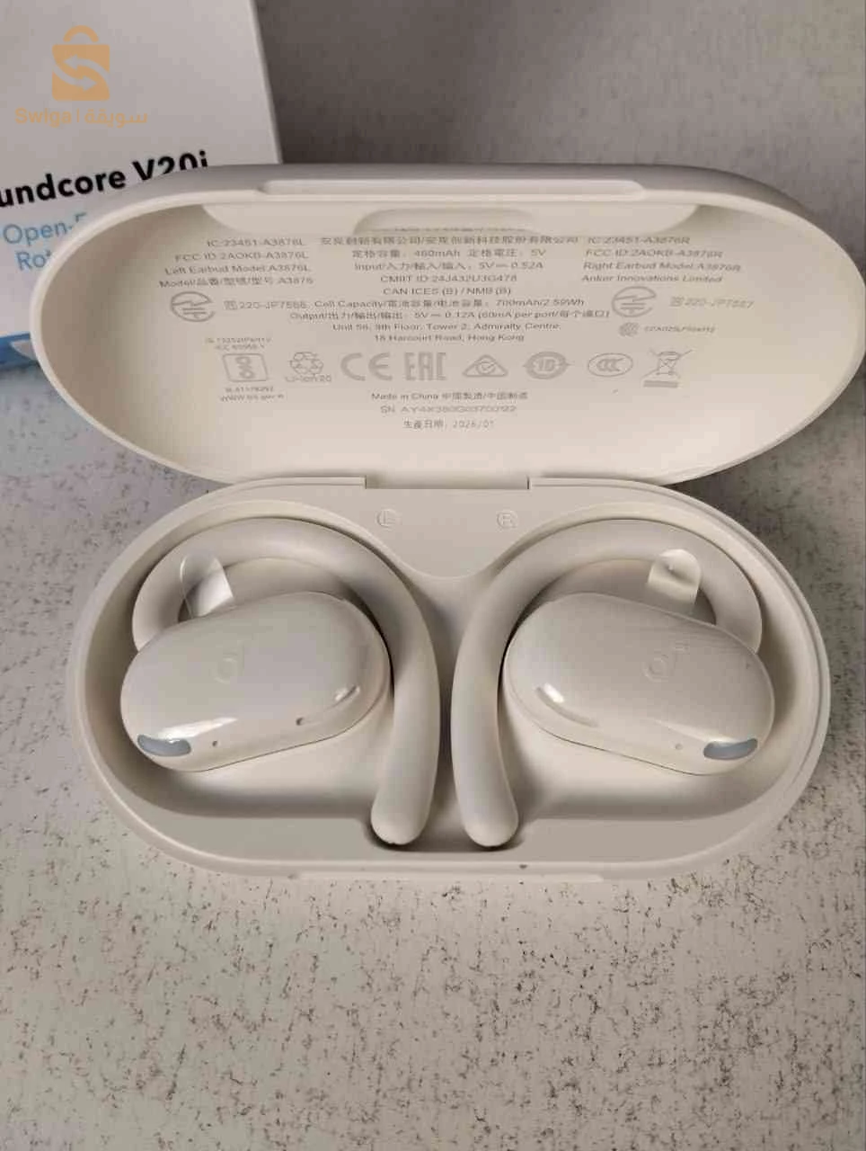 Écouteurs Open-Ear soundcore by Anker V20i Crochets Ajustables Autonomie 36H et Lumières LED - سماعات أنكر اللاسلكية ذات التصميم المفتوح والخطاف القابل للتعديل