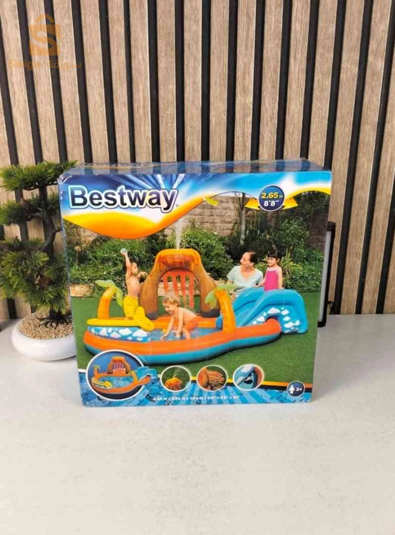 Air de Jeux Gonflable Bestway 53069 Lava Lagoon Toboggan Amovible et Fontaine à Eau - مركز الألعاب المائي المتكامل للأطفال