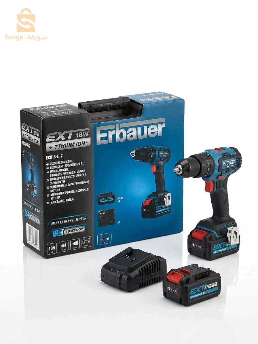 دريل ومثقاب لاسلكي احترافي Erbauer 18V (بروشليس مع بطارية 4Ah والشاحن)
Perceuse à percussion