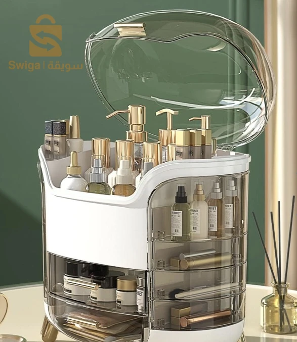 Boîte d'Organisation et Rangement de Maquillage Grande Capacité - منظم وصندوق أدراج للمكياج والمستحضرات بتصميم شفاف وعصري