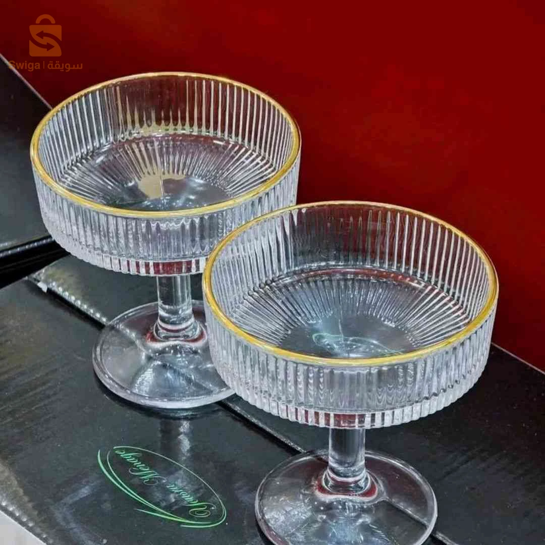 💎 كؤوس زجاج شفافة بلمسة ذهبية | Coupes en verre transparent doré