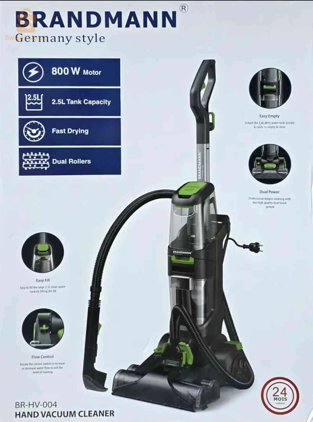 Aspirateur Lave Tapis et détacheur Multifonction 2.5 L 800 W Brandmann BR-HV004