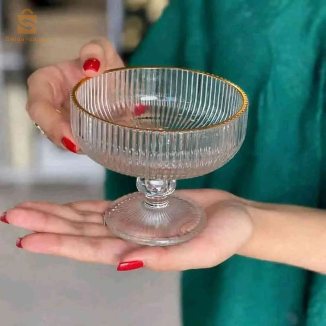 💎 كؤوس زجاج شفافة بلمسة ذهبية | Coupes en verre transparent doré