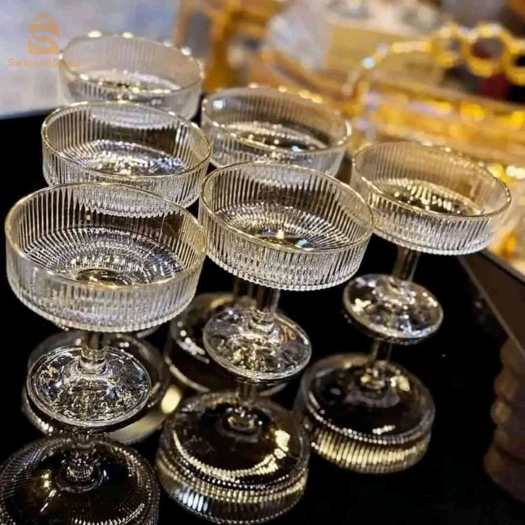 💎 كؤوس زجاج شفافة بلمسة ذهبية | Coupes en verre transparent doré