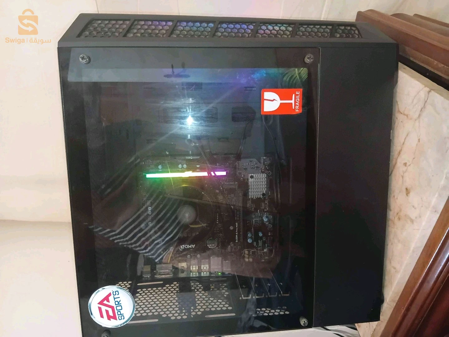 pc gamer 
carte mère:Msi B450 ma pro max
cpu : ryzen 5 pro 5650G  44.00 mhz 
Ram:8g.Hp.gaming.rgb.3600mhz+8g Apacer.3200mhz
Ssd: 128g adata +Hdd segate .500g
Psu: Gammax 700.watts.80 plus bronze 
Boîtier: Cooler Master+ 2 fans Rgb