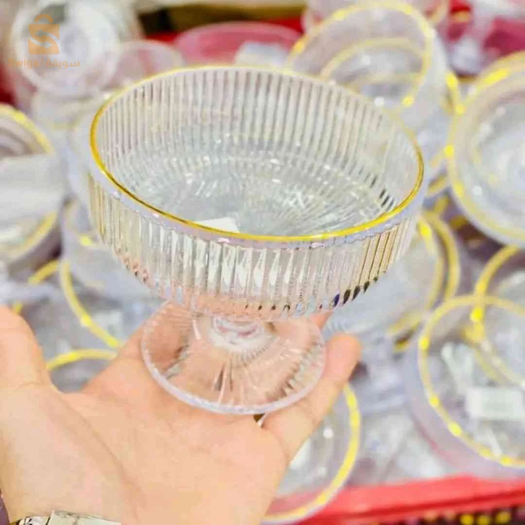 💎 كؤوس زجاج شفافة بلمسة ذهبية | Coupes en verre transparent doré