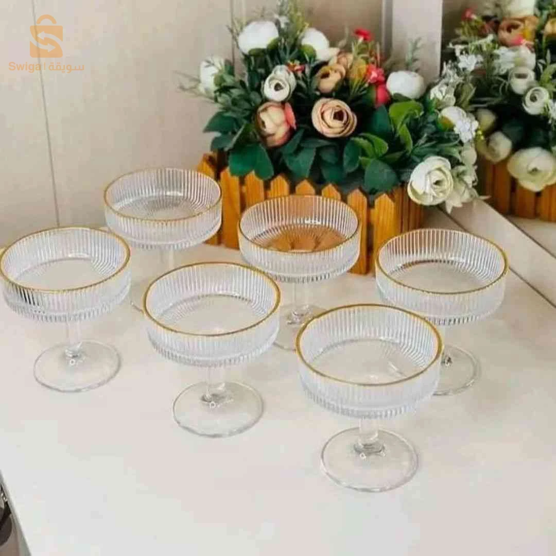 💎 كؤوس زجاج شفافة بلمسة ذهبية | Coupes en verre transparent doré