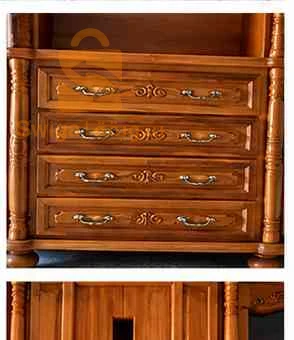 Bibliothèque en bois avec vitrines et tiroirs