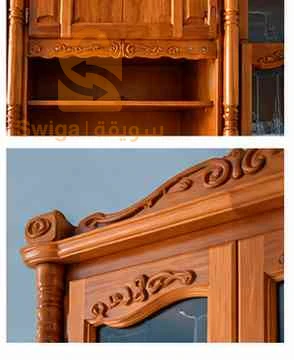 Bibliothèque en bois avec vitrines et tiroirs