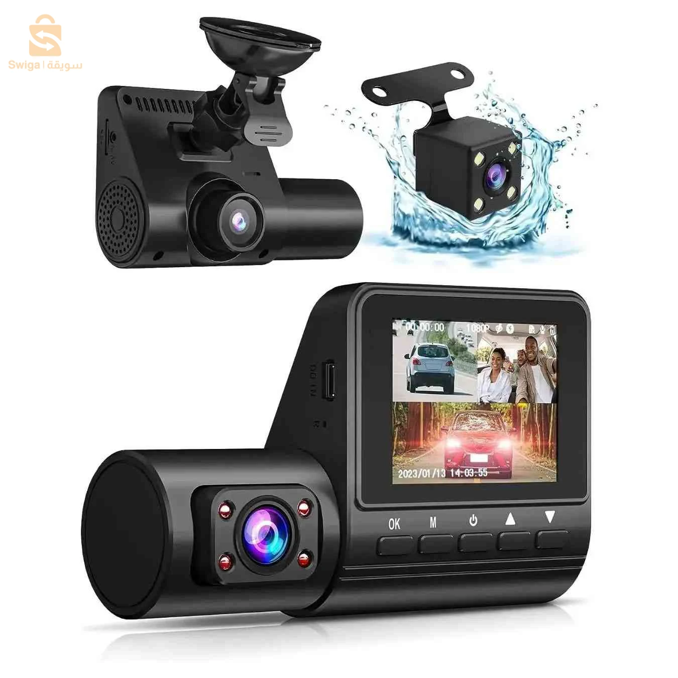 Car DVR Caméra Dashcam Voiture 3 Canaux 1080P Full HD Vision Nocturne Infrarouge - كاميرا قيادة السيارات الثلاثية مع رؤية ليلية بالأشعة تحت الحمراء