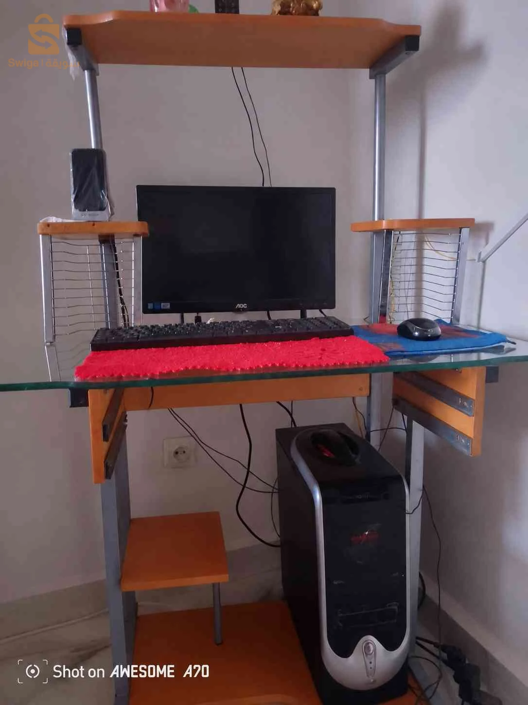 pc+شاشة+ماوس+كيبورد+سماعة+طاولة