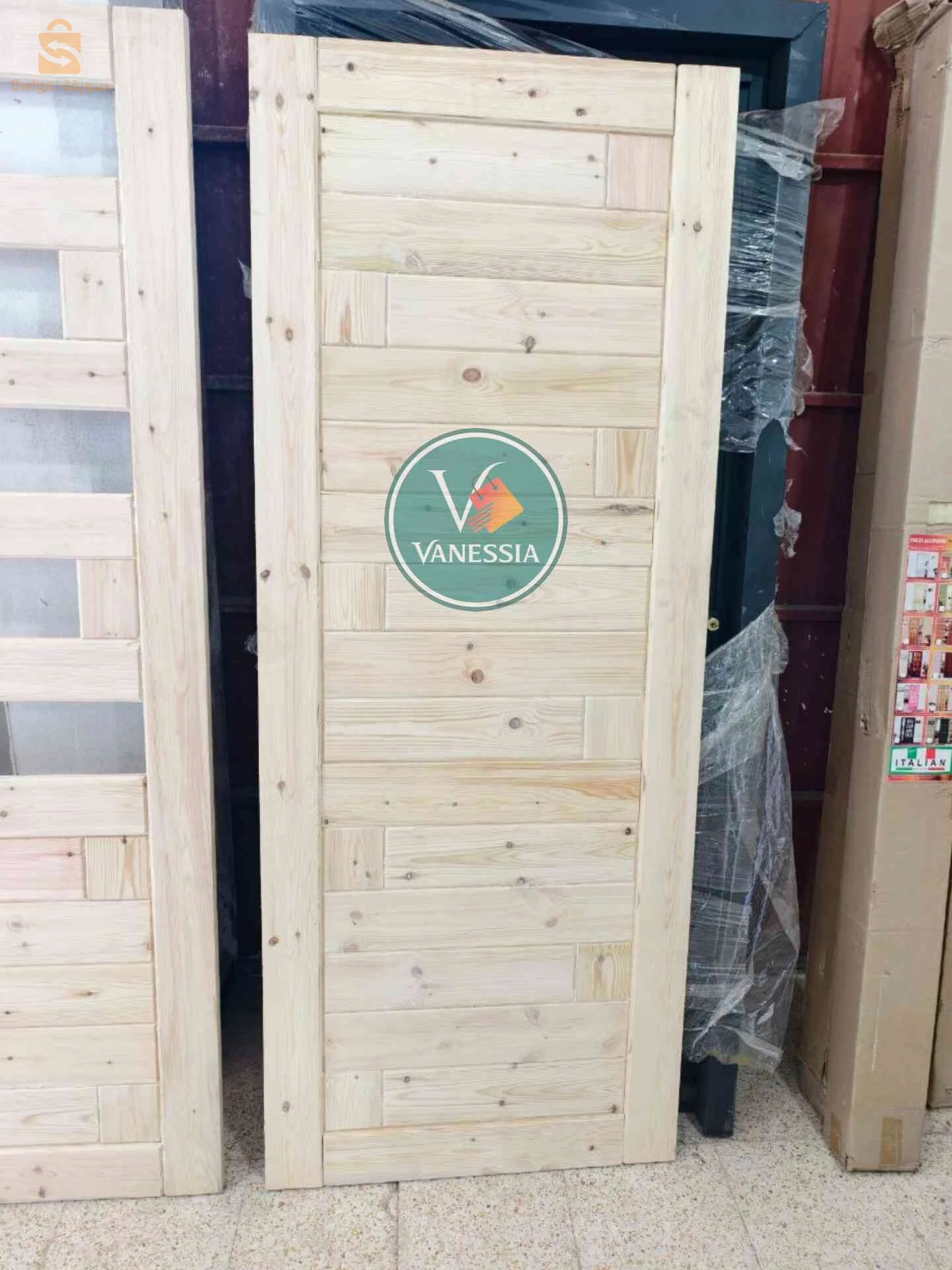 Porte chambre bois rouge Sans cadre