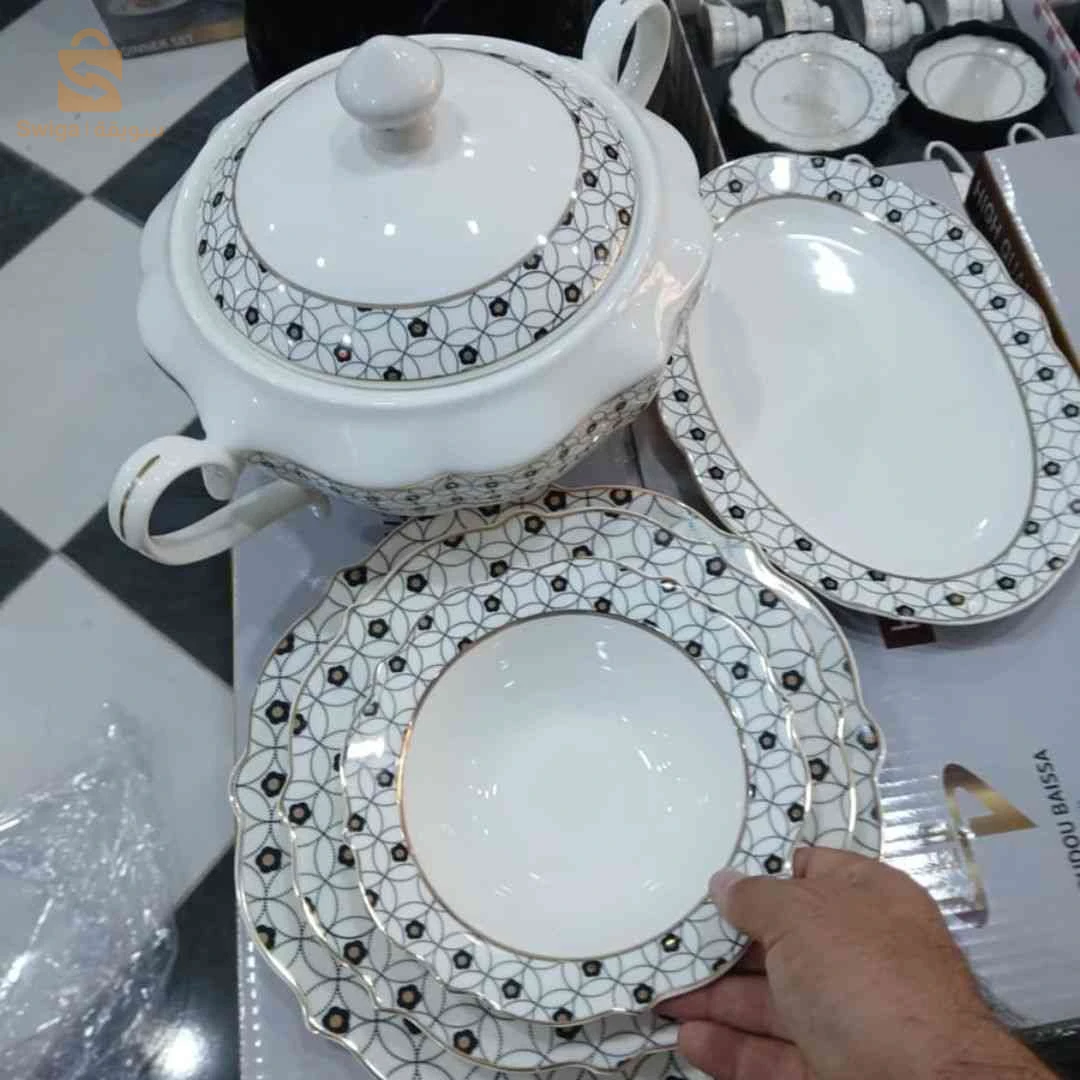 🍽️ سارفيس مايدا أسود بالدوري من بورسلان | Service de table noir b Dorri