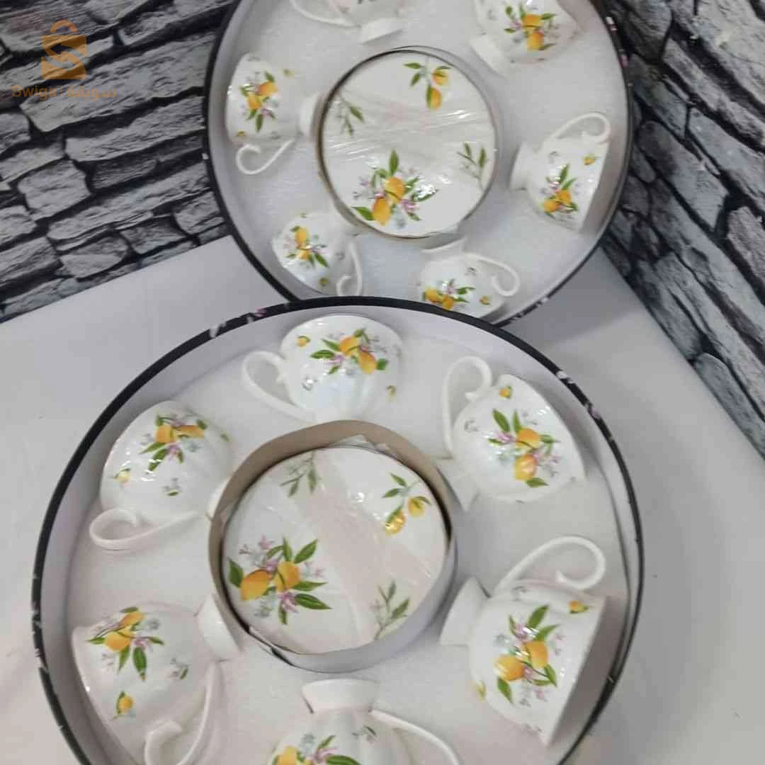 فناجل قهوة زهور 12 فنجان +12 سوتاسهم لضيافة راقية | Tasses à café florales pour invités