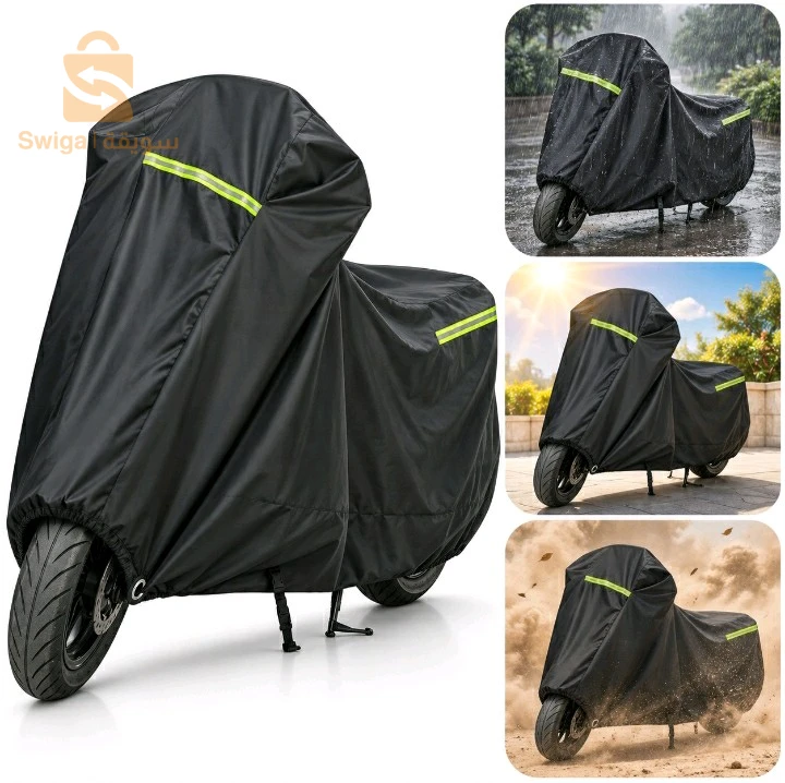 Housse de Protection Imperméable pour Moto avec Bandes Réfléchissantes - غطاء دراجة نارية مقاوم للماء مع عواكس ضوئية