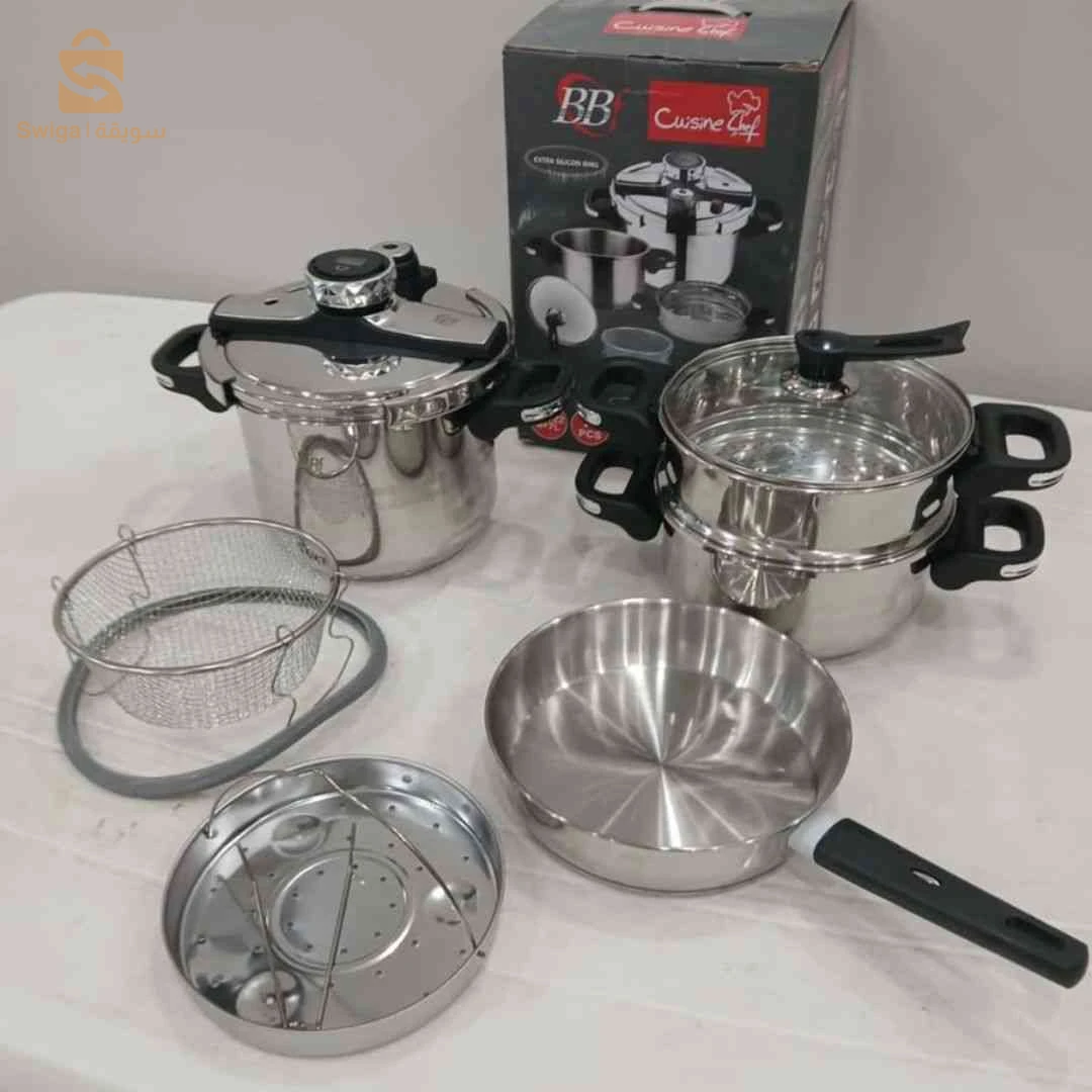 🍳 2 كوكوت 4 و7 لتر bbf inox 18/10 + مقلاة للطبخ الصحي السريع – Cocotte Inox 18/10 + Poêle