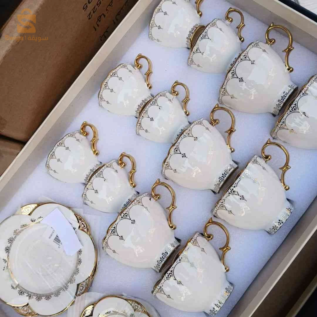 سيرفيس قهوة راقي وأنيق 24 قطعة قهوة حليب وكحلة معا ☕ – Set café & lait complet 24pcs