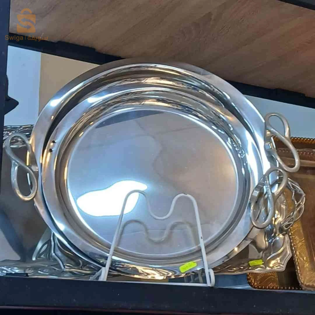 💎 طقم صينيتين دائريتين inox ثقيلتين القطر 35/45 سم – Set 2 plateaux inox lourds 💎