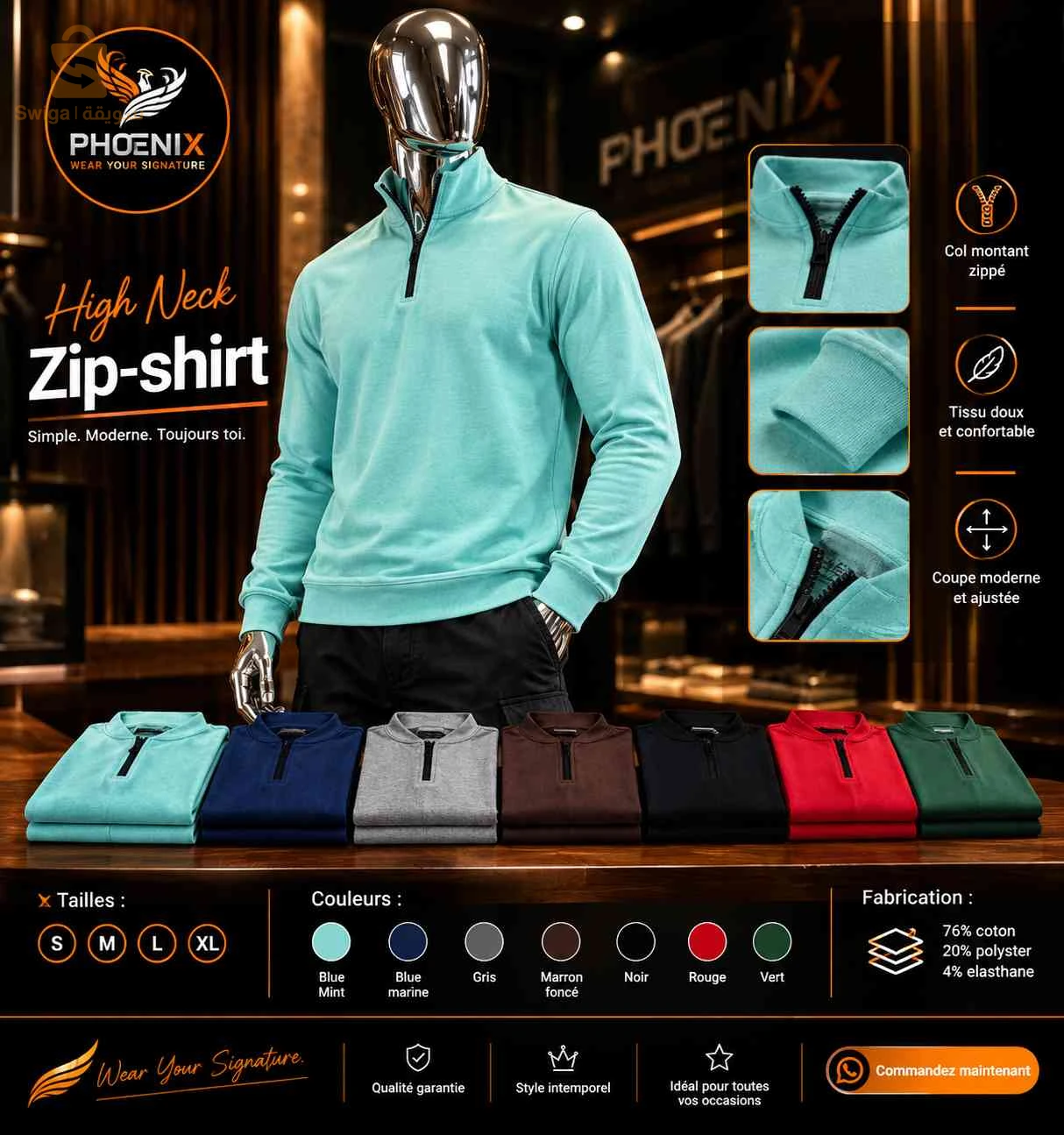 High Neck Zip-Shirt
