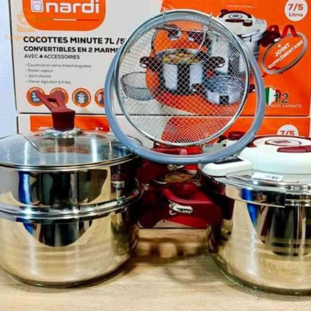 💥 زوج كيكوطات ناردي بسيعة 5 و7 لتر 2 في 1 – Cocotte Nardi Inox 18/10 (5L/7L) 💥