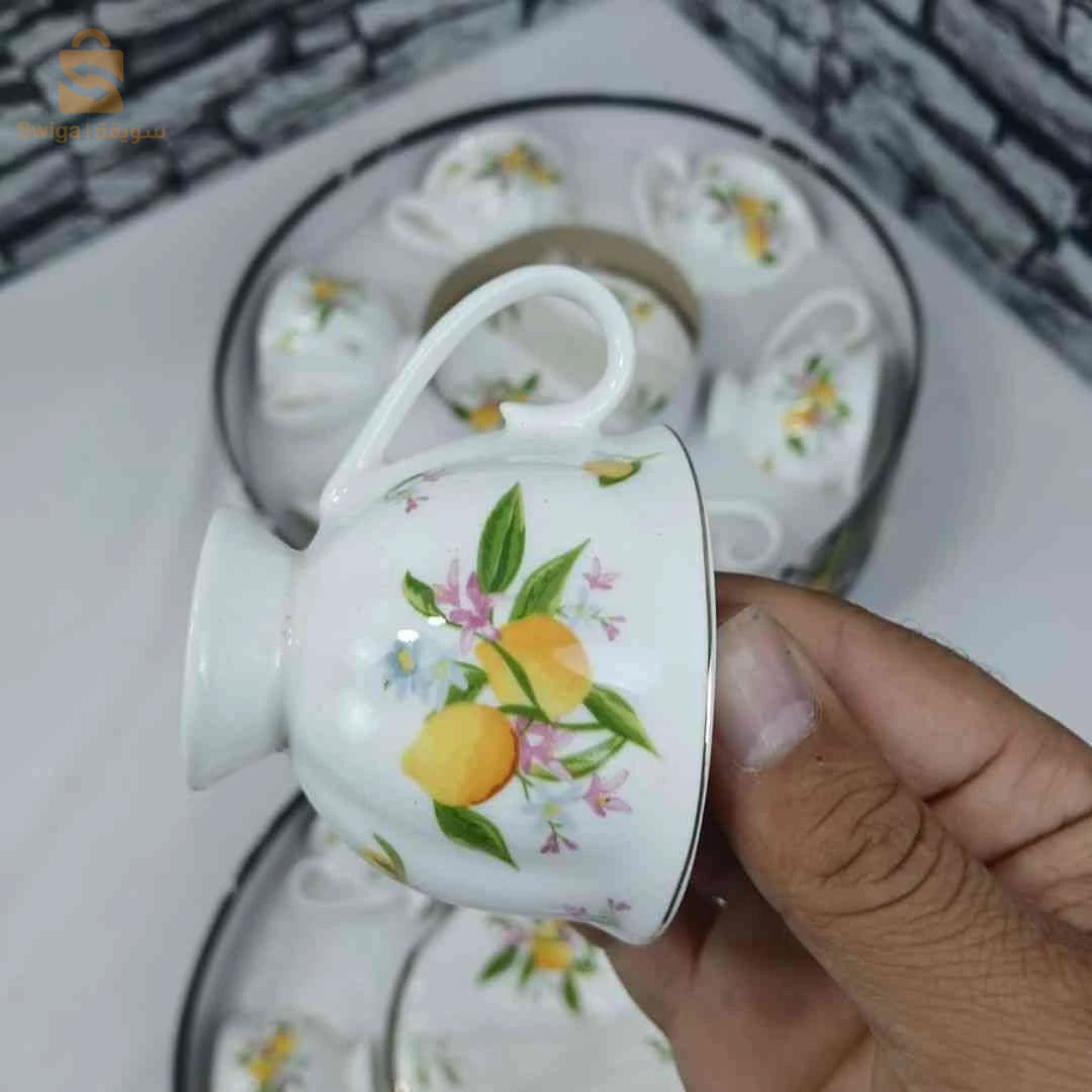 فناجل قهوة زهور 12 فنجان +12 سوتاسهم لضيافة راقية | Tasses à café florales pour invités