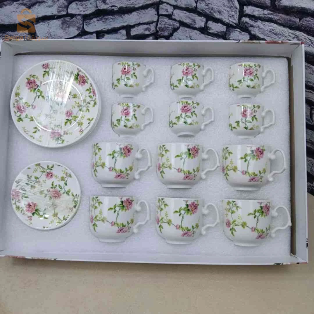 ✨ طقم قهوة وردي متكامل 24 قطعة لطاولتك – Set à café fleuri complet 24 pièces