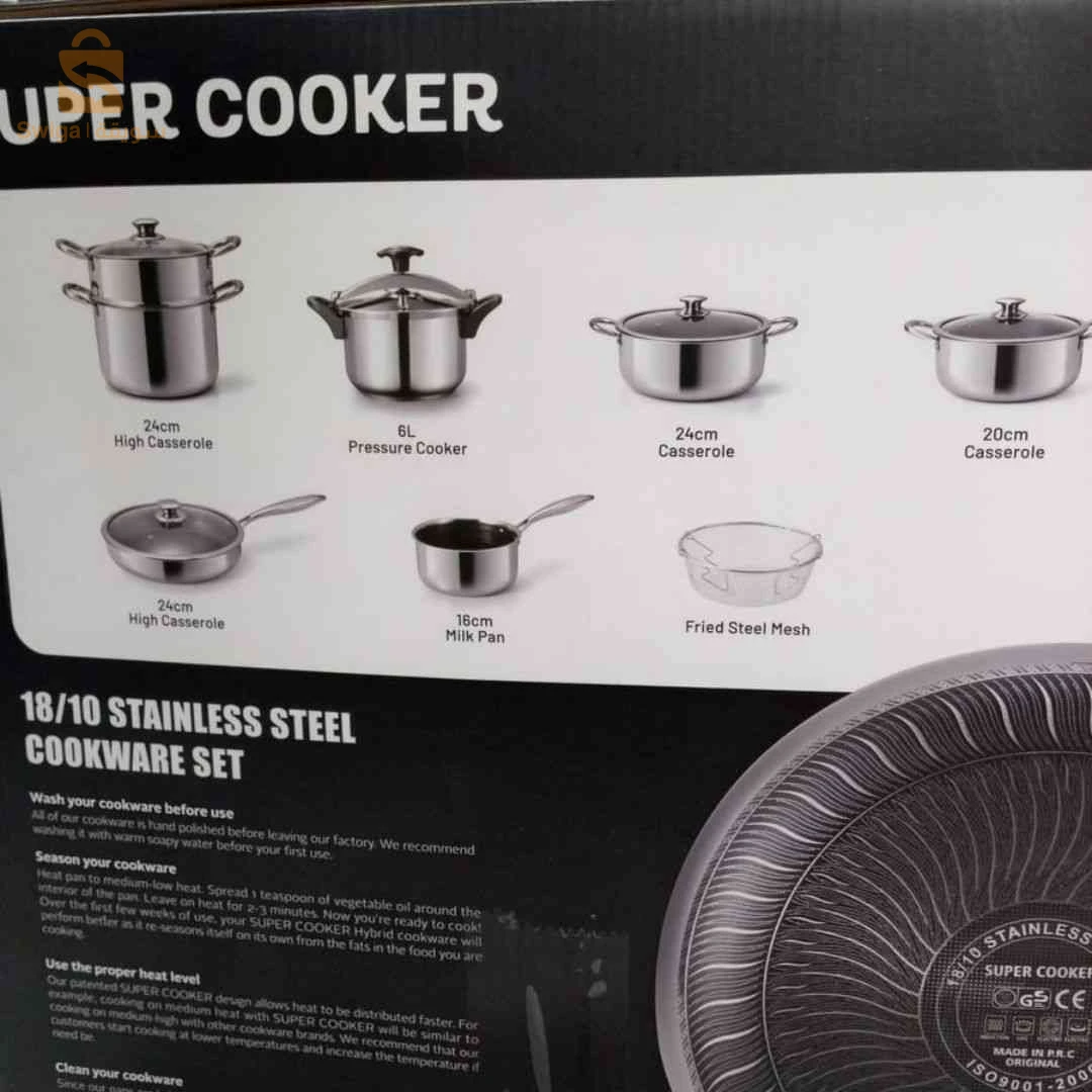📦 طقم كوزينة قدرة كسكاس + كوكوطة + مقلاة + كسرونة +2 مرميطات وشبكة فريت ثقال | Pack Cuisine Inox 12Pcs
