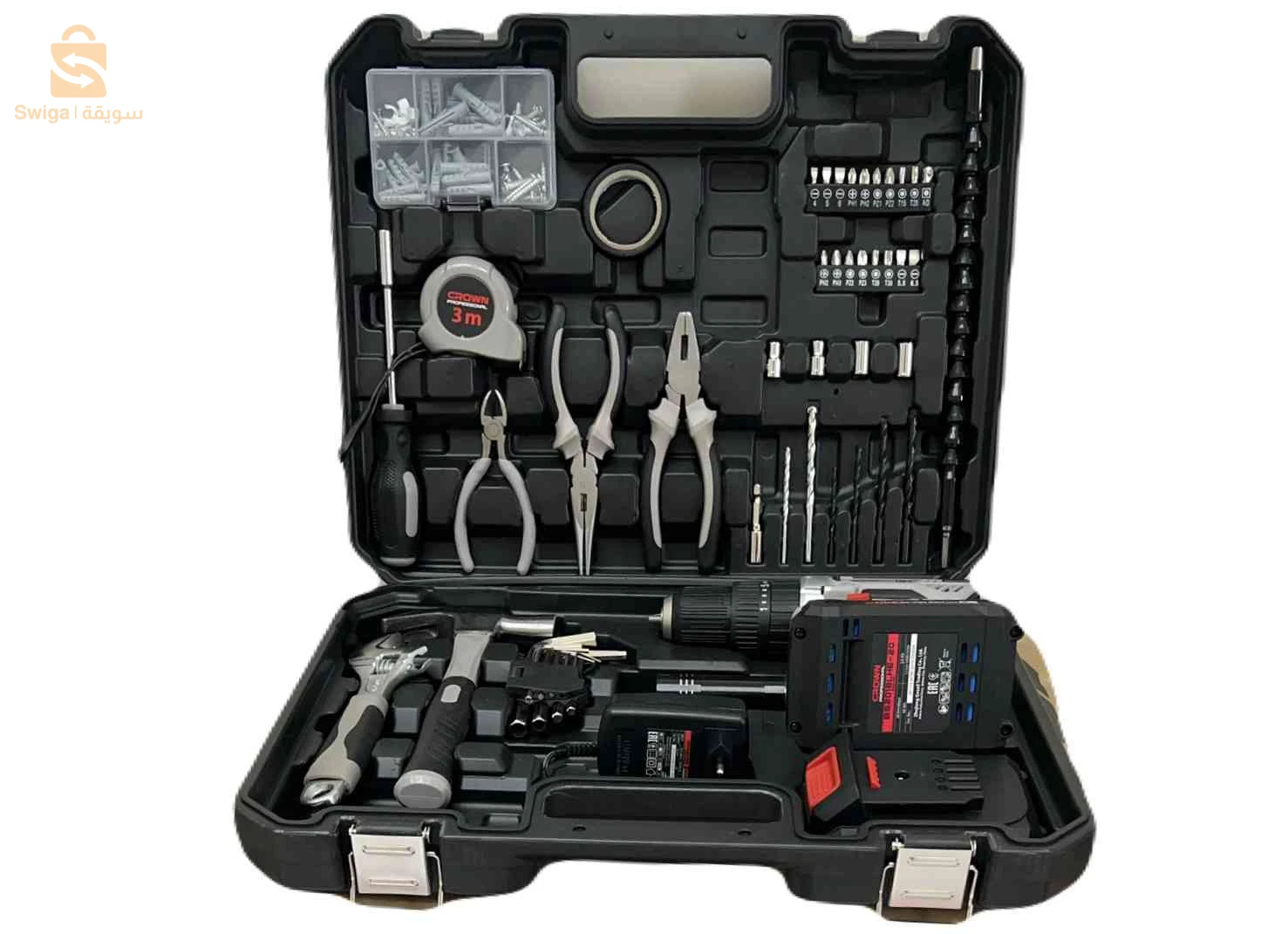 Perceuse à percussion sans fil CROWN 20V – Coffret 50 pièces professionnel 🔴